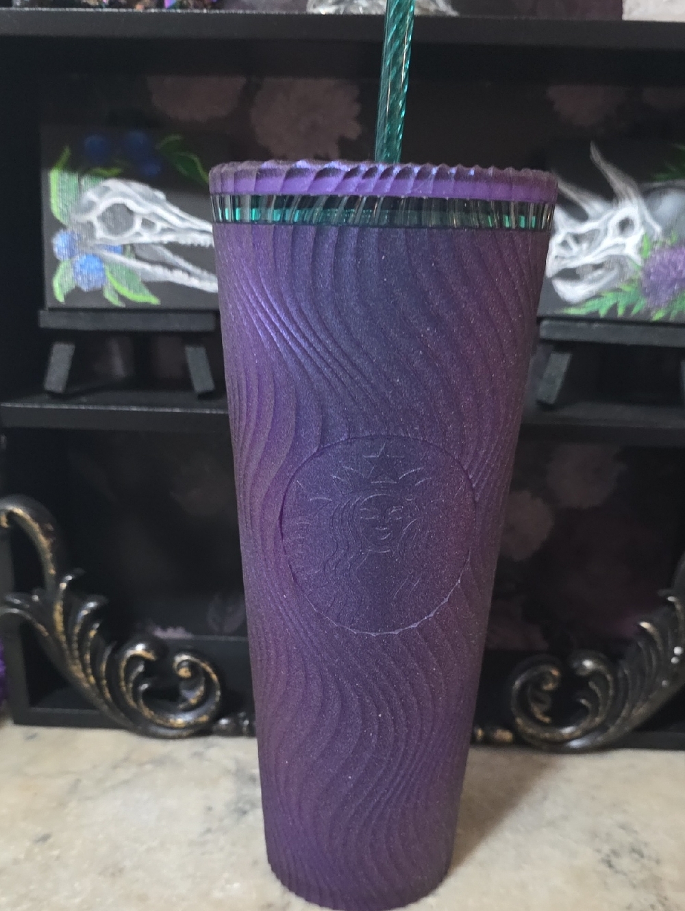 Starbucks Purple Ombre Textured Tumbler with Green Straw
